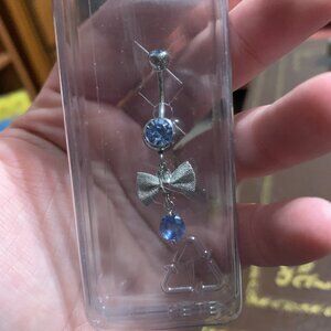 Morbid Metals 14g Alice in Wonderland themed belly button jewerly Blue Bow
